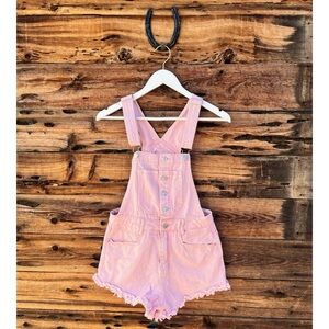 SHEIN | Light Pink Distressed Cut Off Overalls S